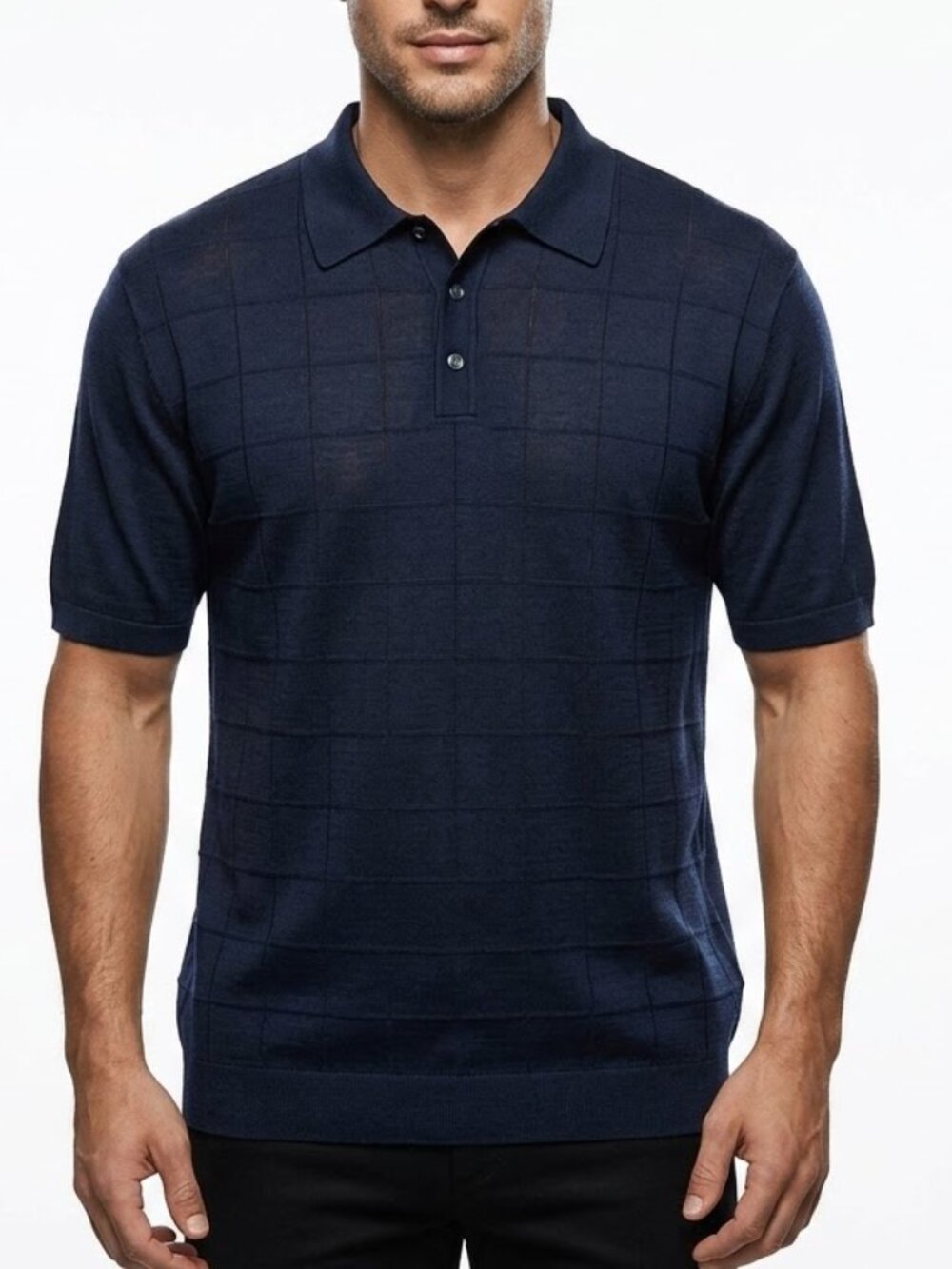 Paul Fredrick Stealth Wealth Silk Knit Grid Polo Shirt XLT